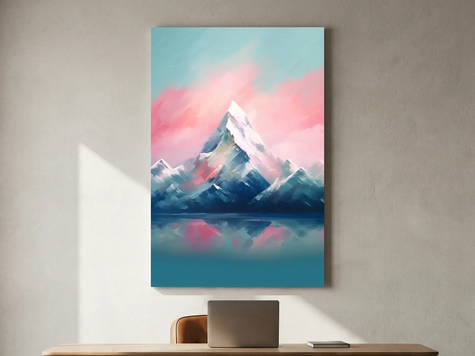 Pastel Alpine Peak Painting - Impressionism Watercolor Mountain Wall Art
