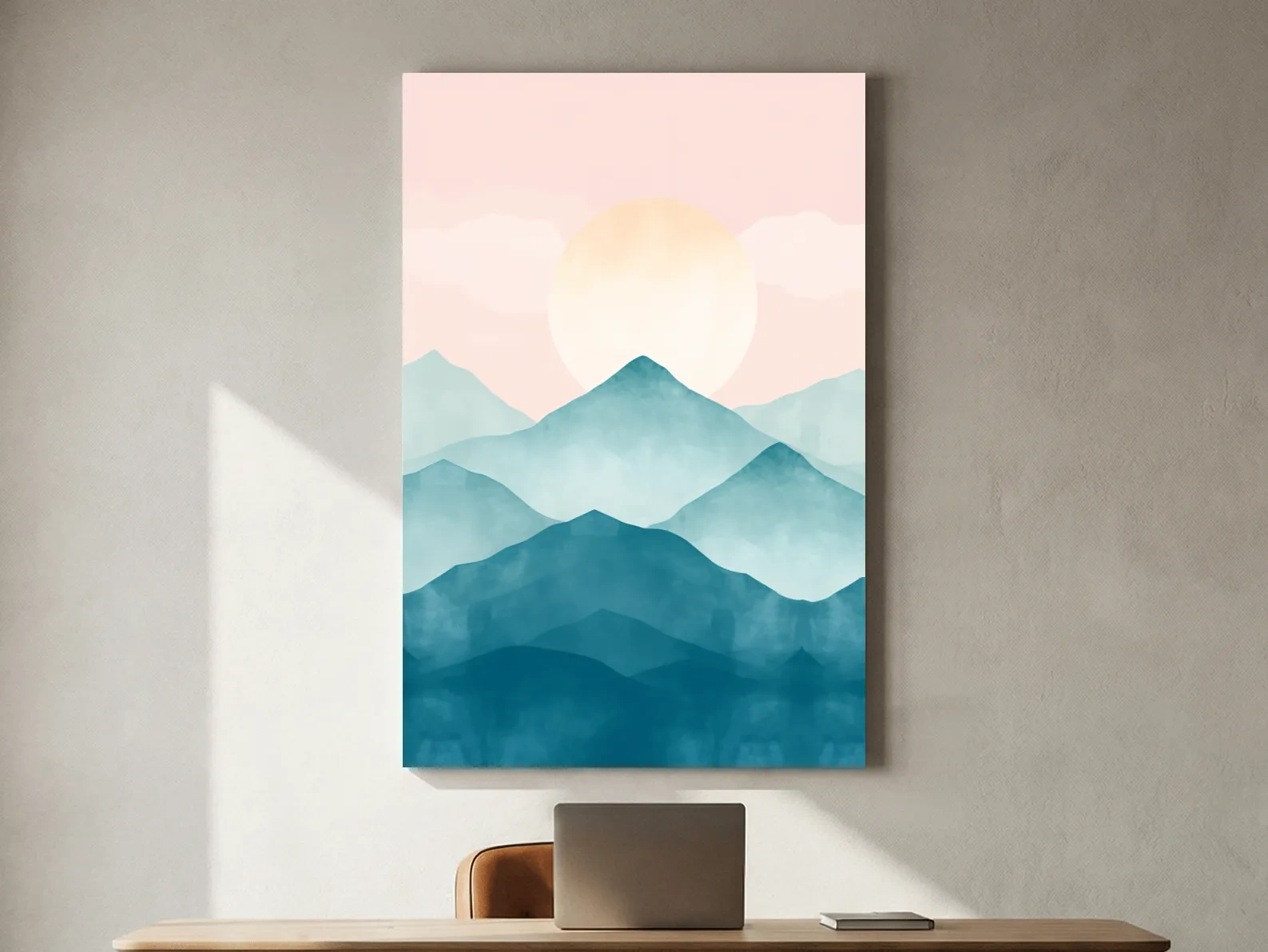 Pastel Watercolor Mountain Sunrise - Abstract Landscape Painting