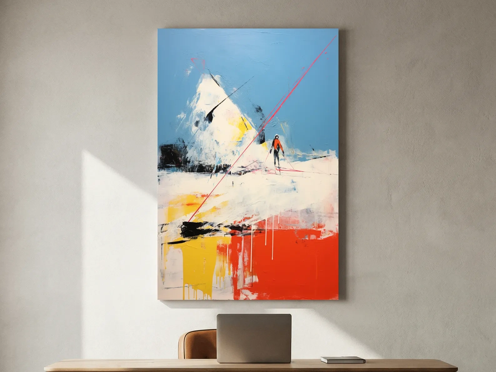Expressionist Abstract Skiier Mountain Peak Painting - Winter Sports Wall Art