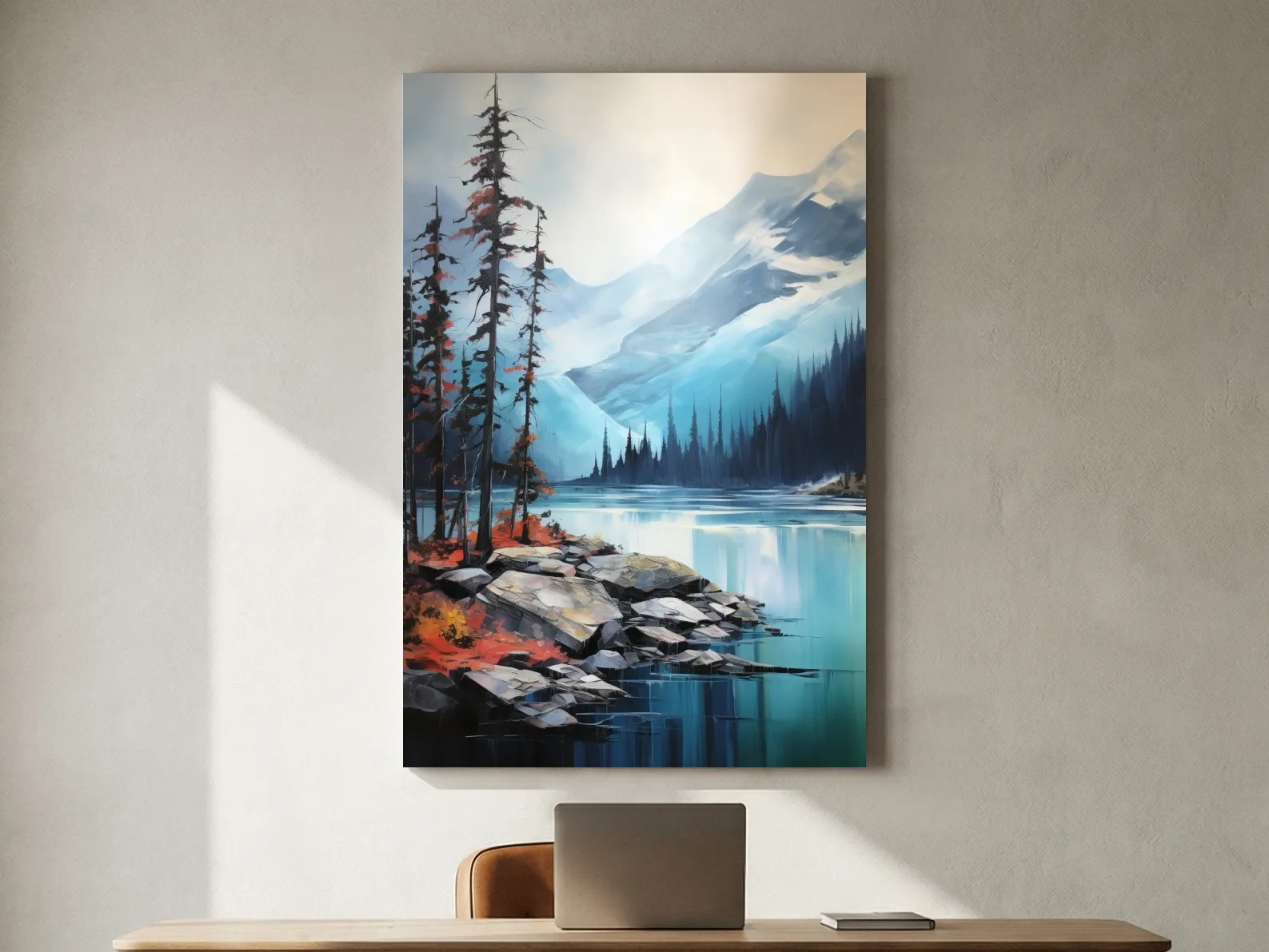 Turquoise Alpine Lake And Mountain Watercolor - Serene Forest Wall Art
