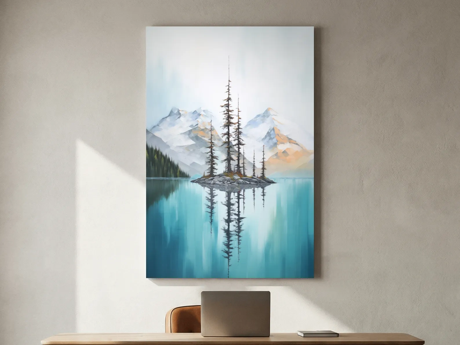 Turquoise Alpine Lake Island Pines - Serene Mountain Landscape Wall Art