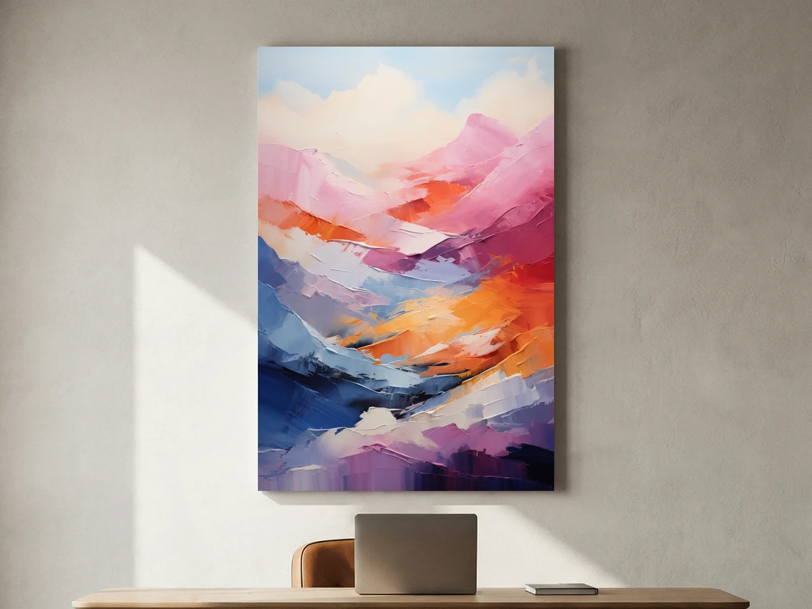 Vibrant Abstract Mountain Landscape Painting - Colorful Impasto Texture Wall Art