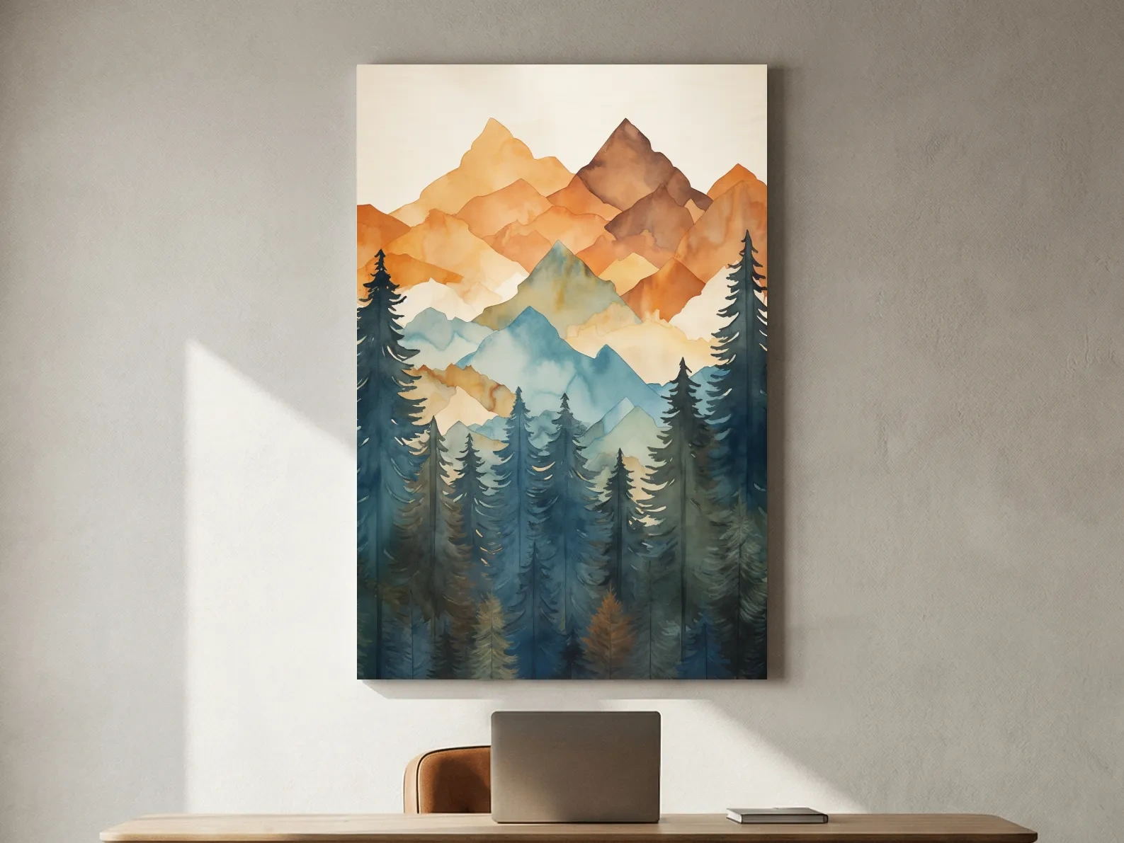 Alpine Mountains Pine Forest Watercolor - Nature Landscape Wall Art