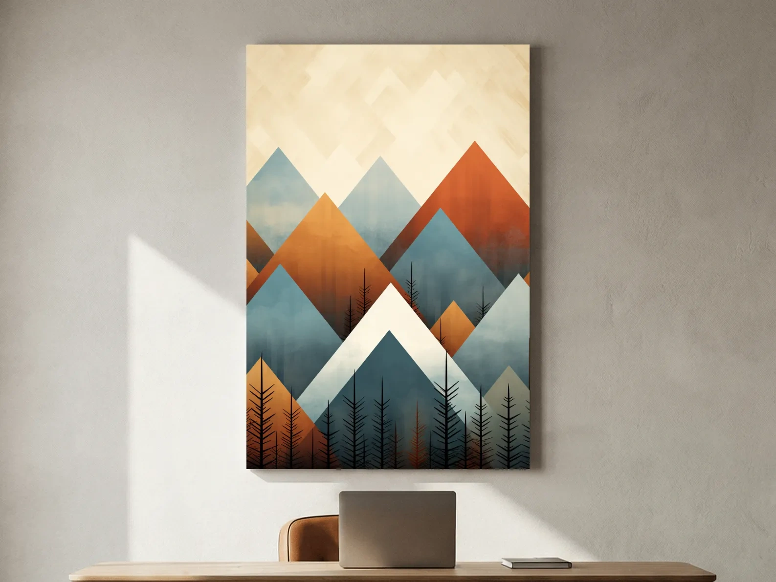 Geometric Pine Mountain Peaks - Minimalist Mid Century Wall Art