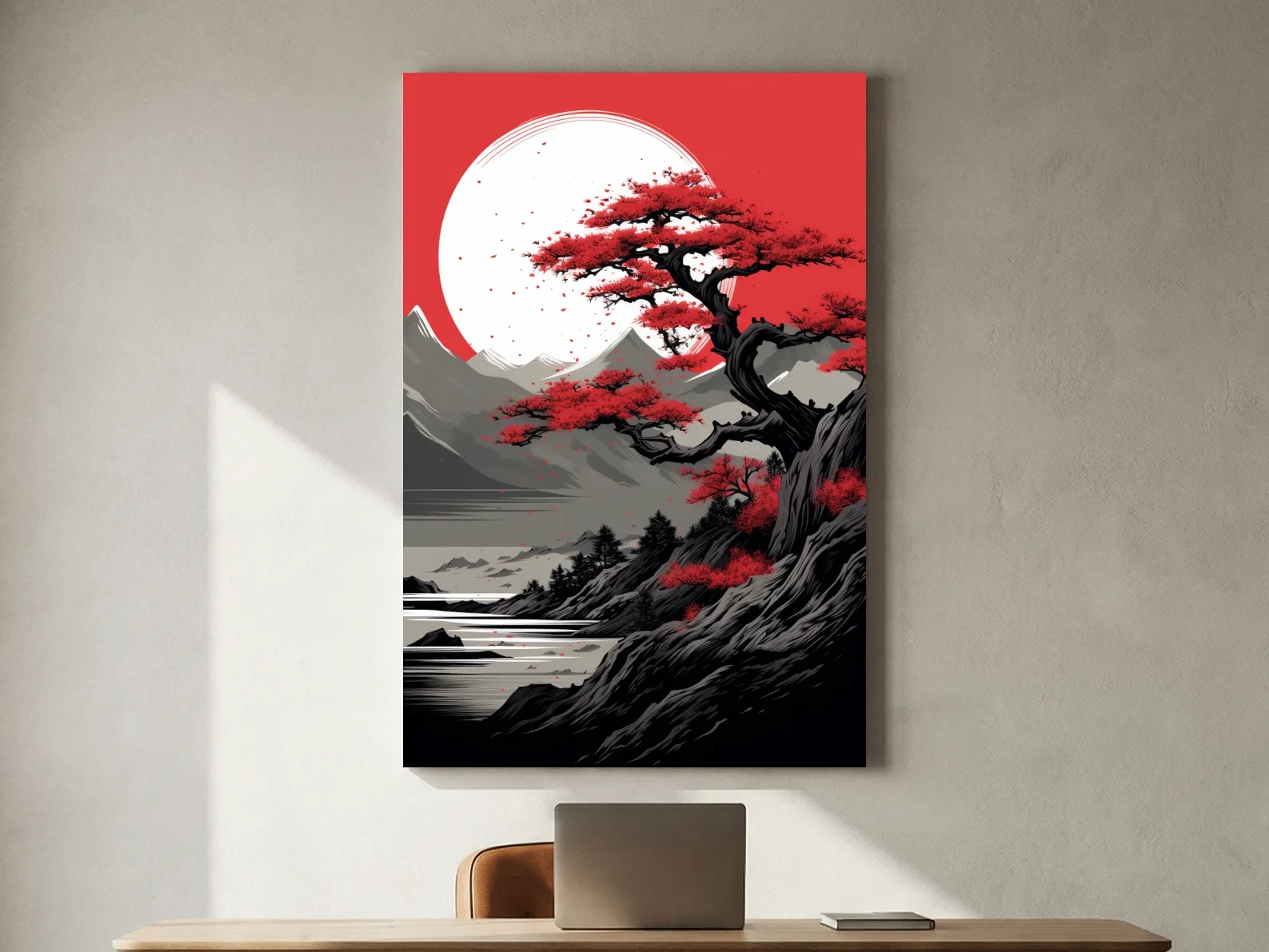 Japanese Ink Landscape With Bonsai Tree - Zen Mountain Wall Art