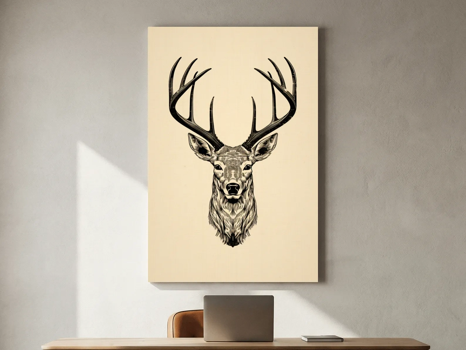 Vintage Deer Head Line Drawing Artwork - Minimalist Wildlife Tattoo Wall Art