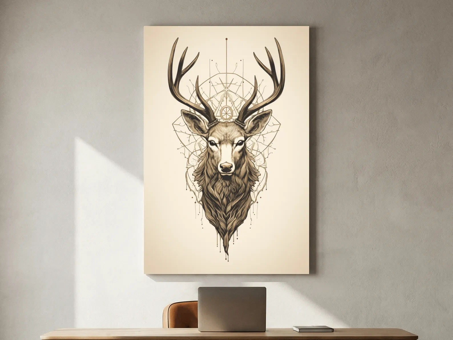 Ornate Stag Head Line Art - Minimalist Tattoo Style Wildlife Wall Art