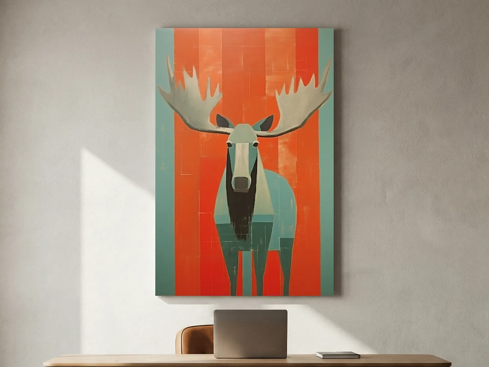 Mid Century Modern Rustic Moose Portrait Painting -  Wildlife Wall Art