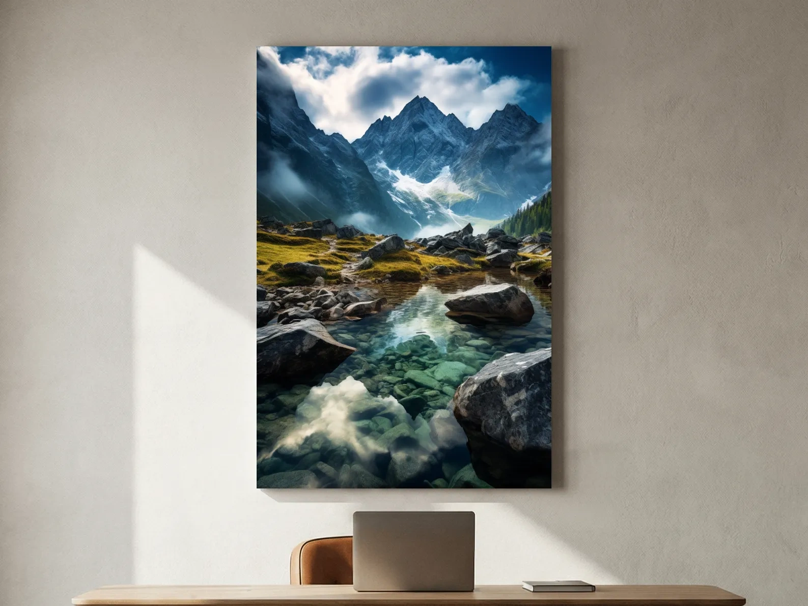 Moody Alpine Mountain Lake Reflection - Dramatic Landscape Photography Wall Art