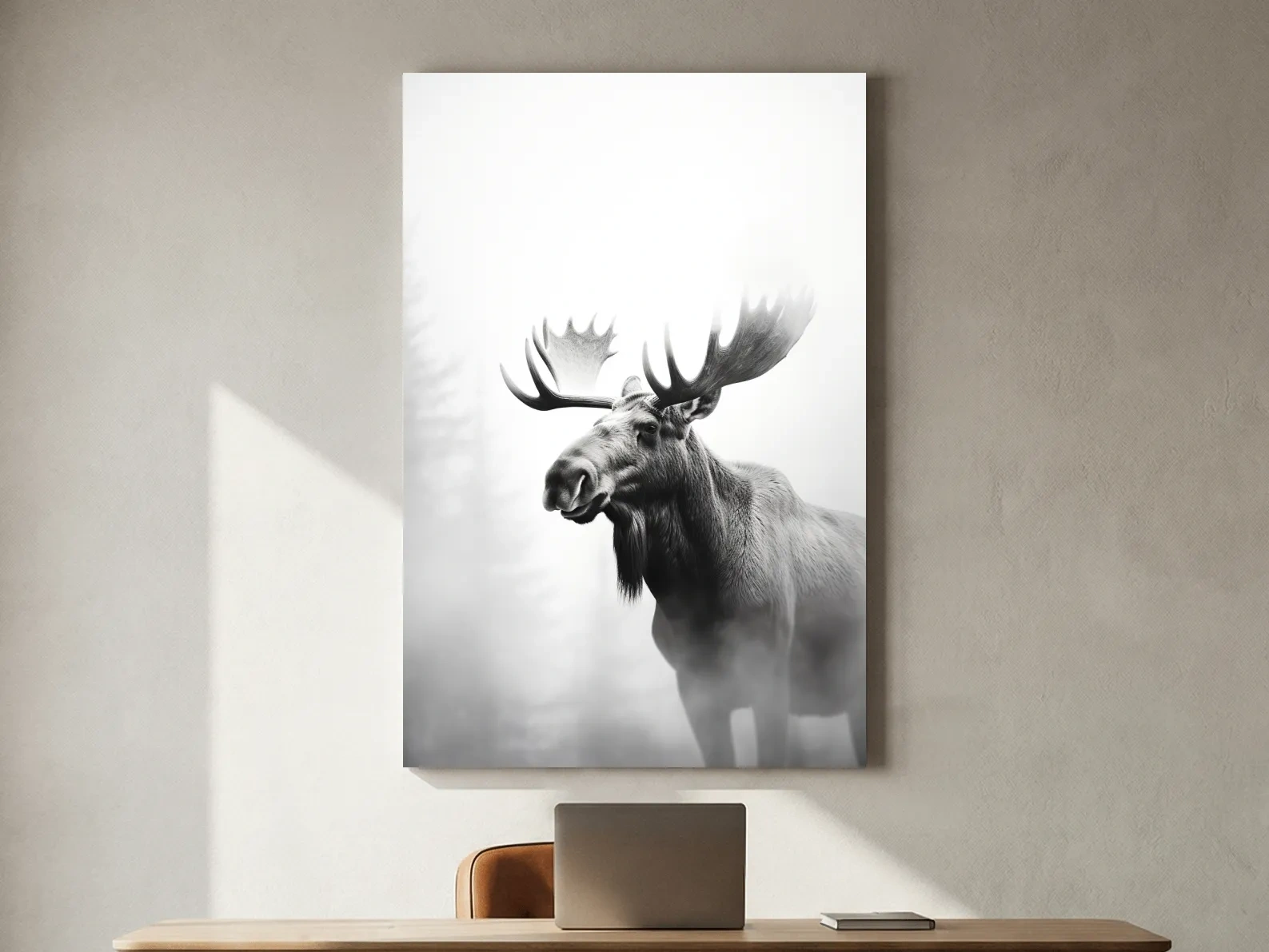 Moody Black And White Moose Portrait - Misty Wildlife Photography Artwork