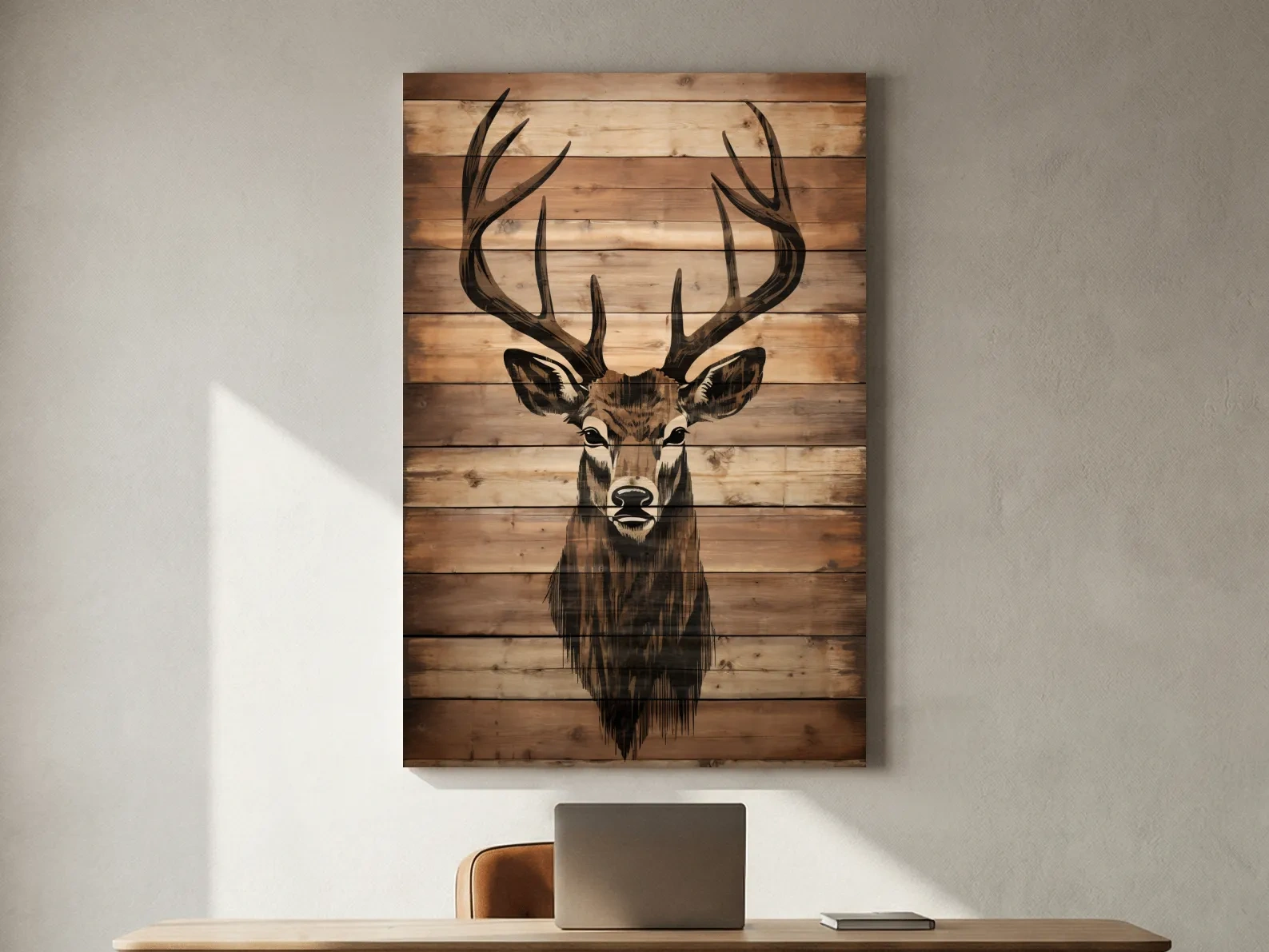 Rustic Stag Head Wood Burning Art - Cabin Lodge Wildlife Artwork