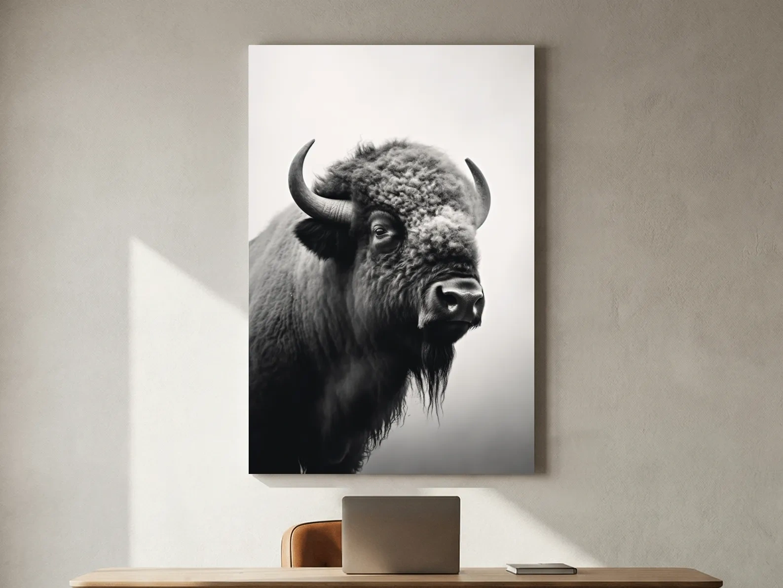 Black And White Bison Portrait - Wildlife Photography Wall Art