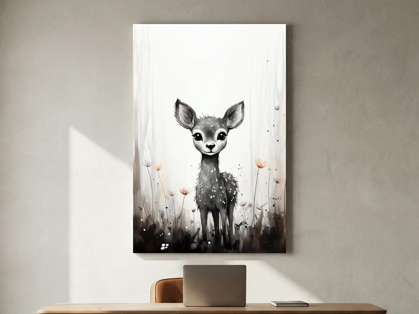 Cute Deer Fawn Watercolor Illustration - Whimsical Woodland Nursery Wall Art