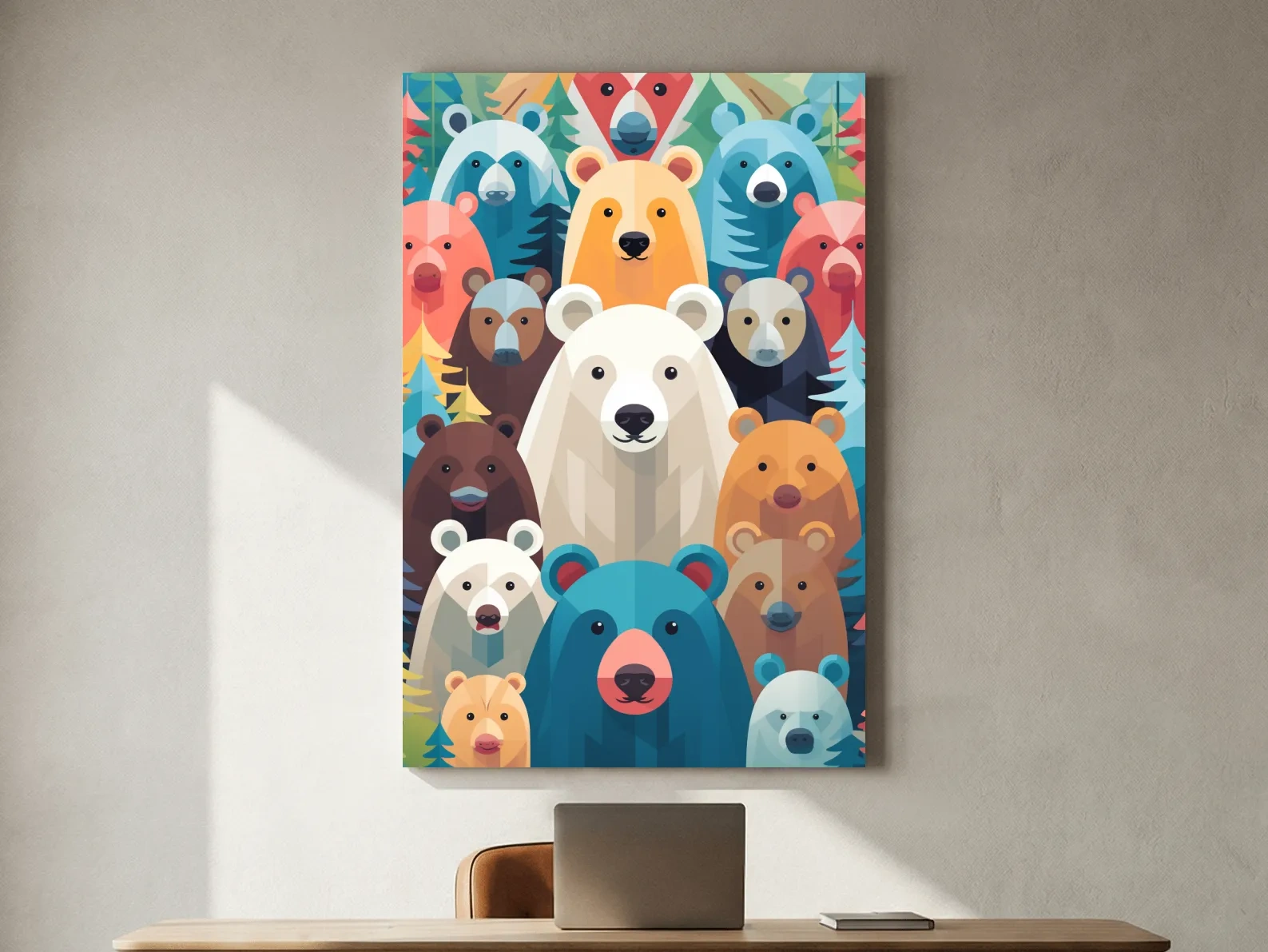 Colorful Bear Family Collage - Childrens Nursery Wildlife Wall Art