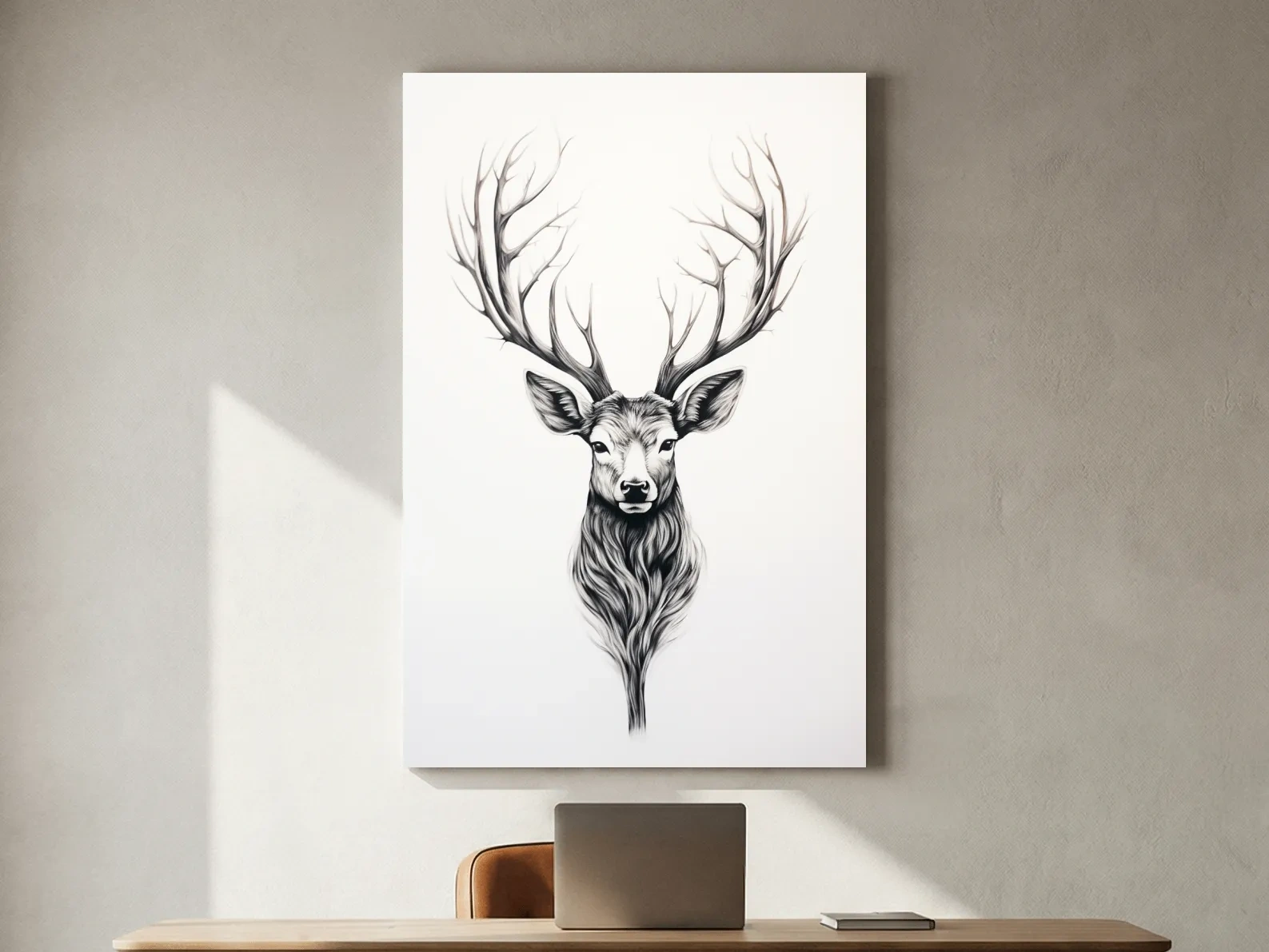 Minimalist Stag Head Line Drawing - Black And White Deer Tattoo  Artwork