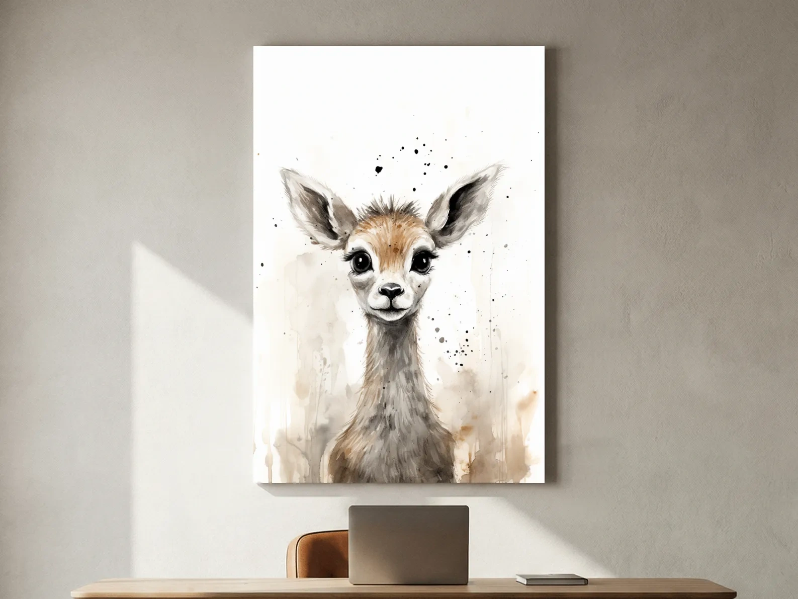 Cute Baby Deer Watercolor Portrait - Whimsical Nursery Animal Wall Art
