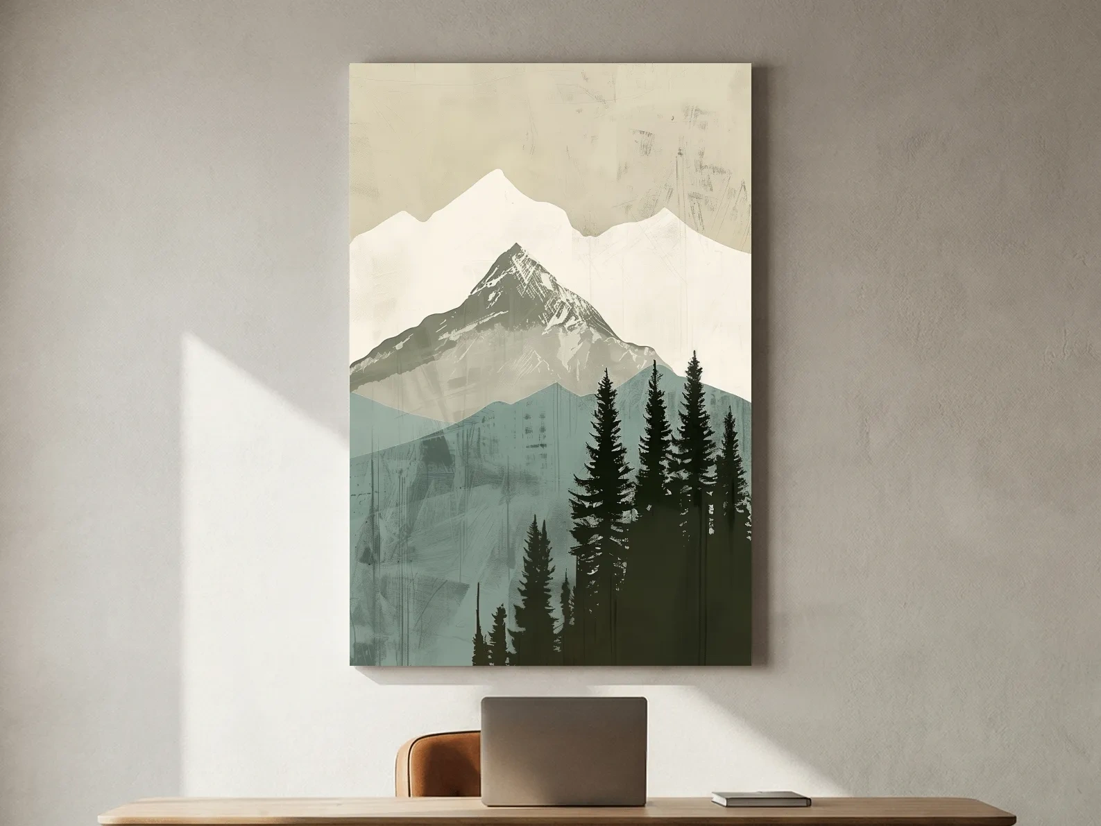 Scandinavian Mountain Peak And Pine Forest Artwork - Minimalist Landscape Wall Art
