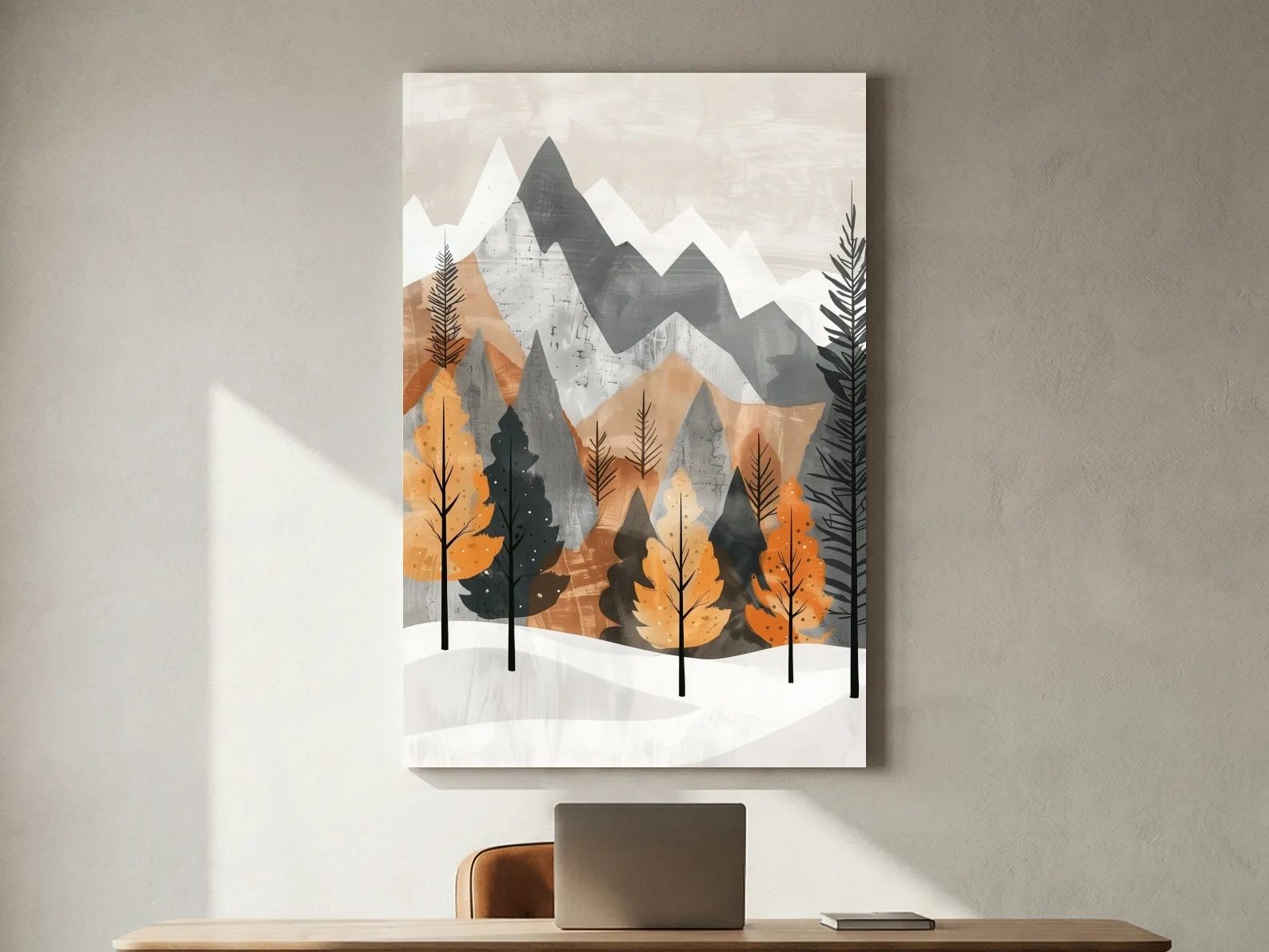 Scandinavian Autumn Mountain Forest Landscape - Minimalist Alpine Wall Art