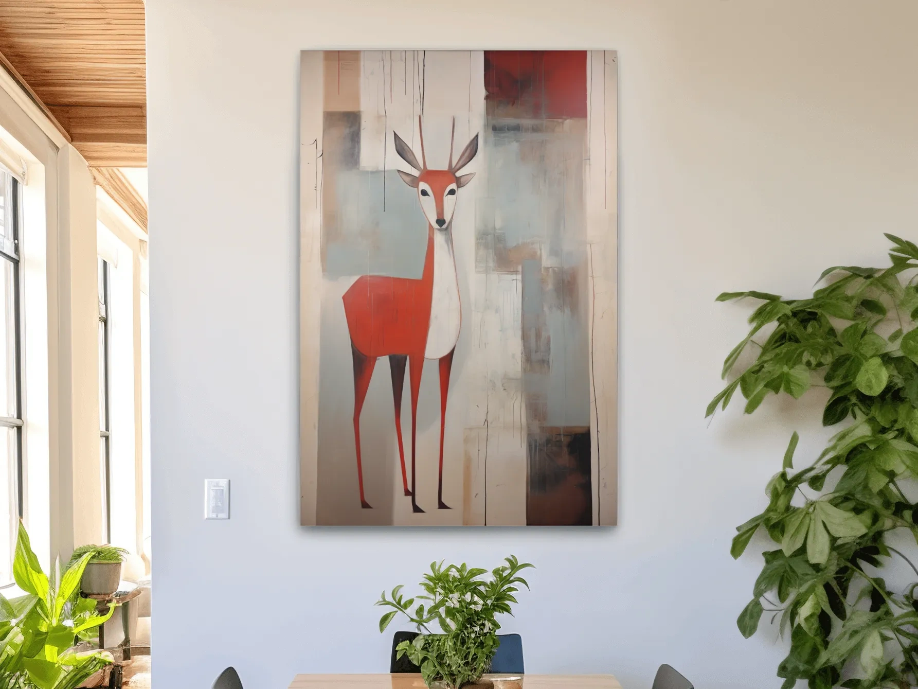 Rustic expressionist painting of a deer
