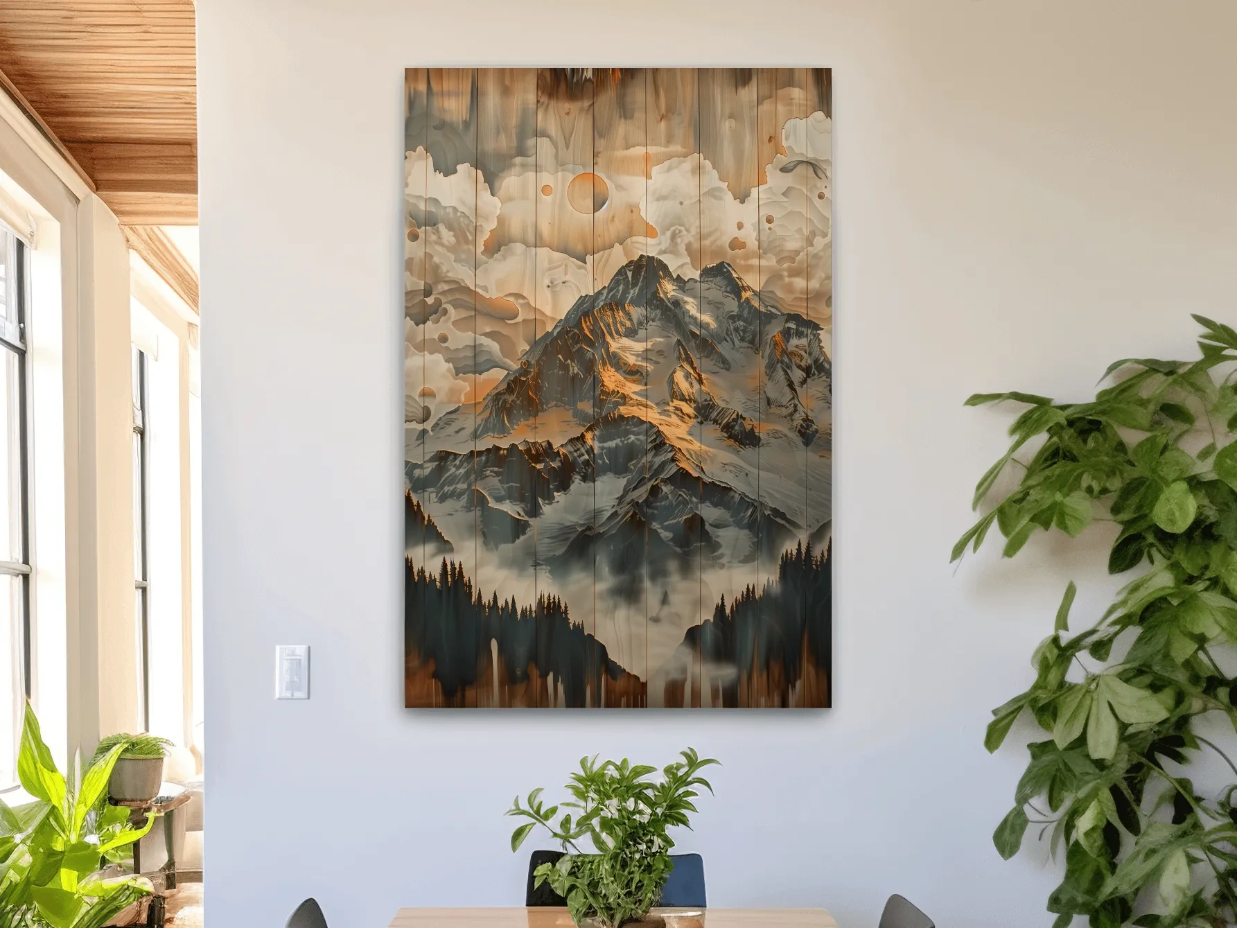 Rustic Glacier Mountain Range Artwork - Vintage Wood Grain Alpine Wall Art