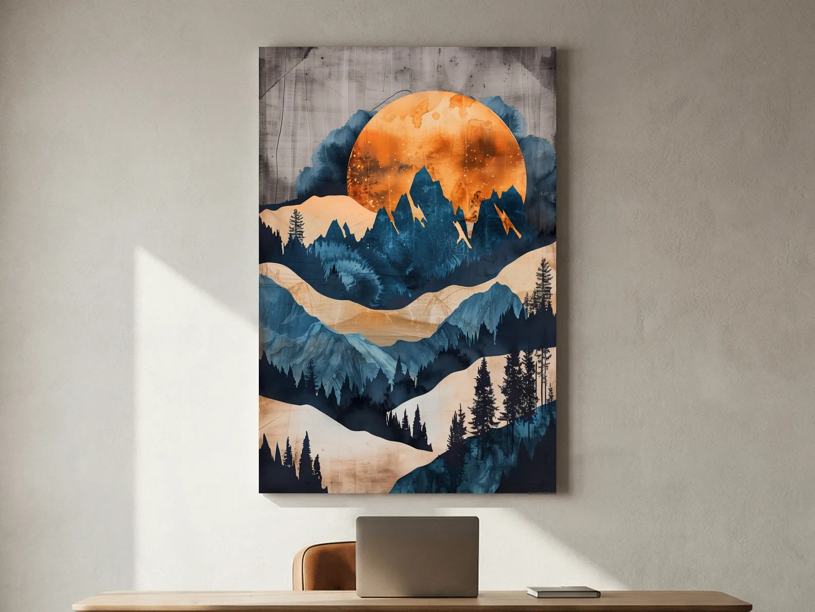 Moody Abstract Mountain Sunset - Forest Watercolor Wall Art