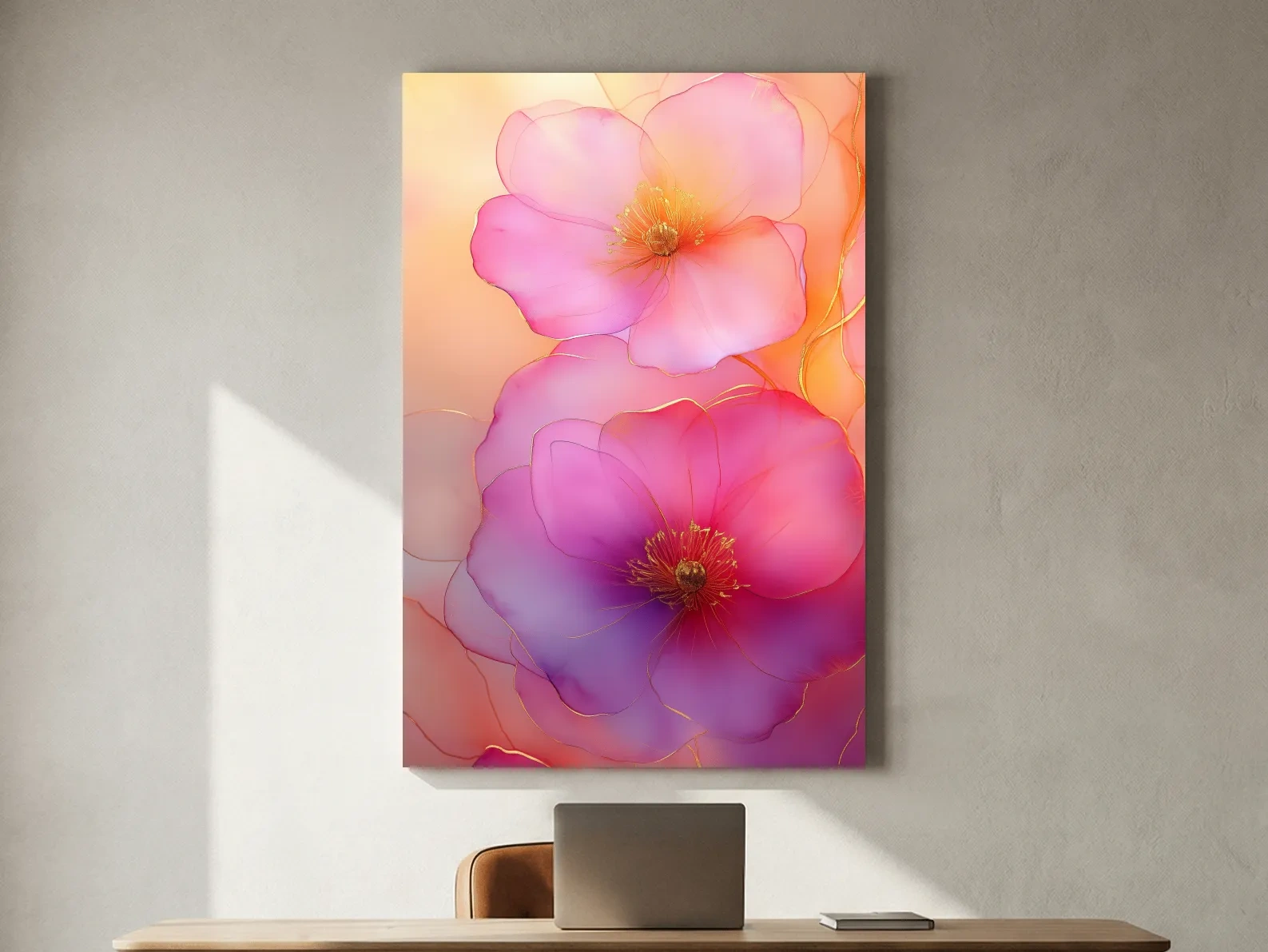 Ethereal Pink Watercolor Blossoms With Gold Accents - Floral Botanical Wall Art
