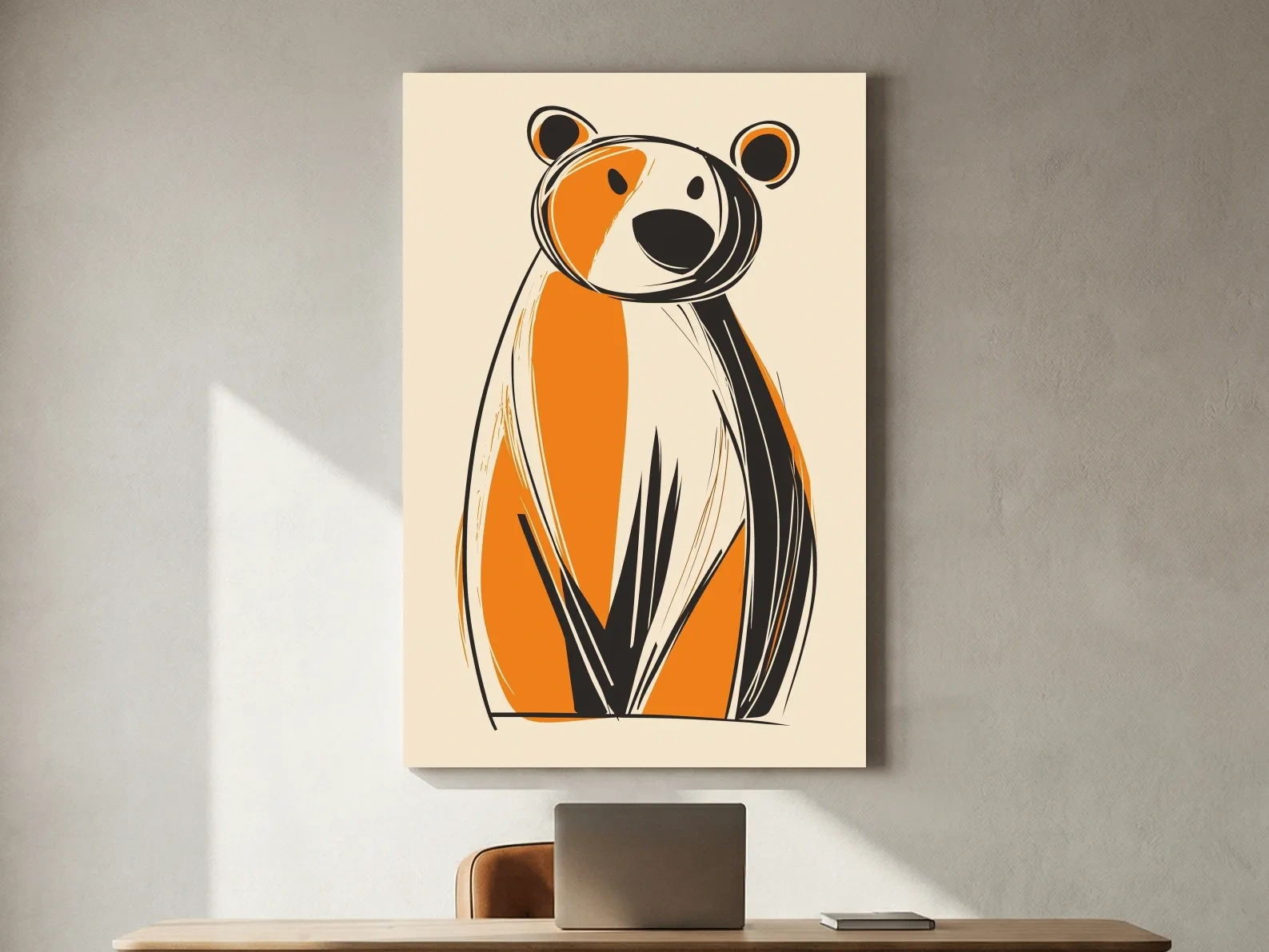 Mid-Century Modern Bear Caricature - Minimalist Wildlife Wall Art