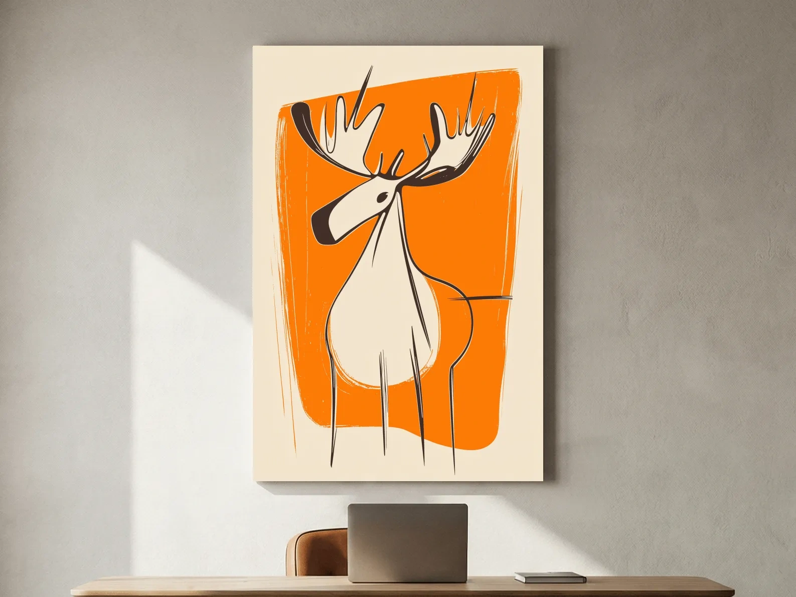 Mid-Century Minimalist Moose Caricature Illustration - Modern Wildlife Wall Art