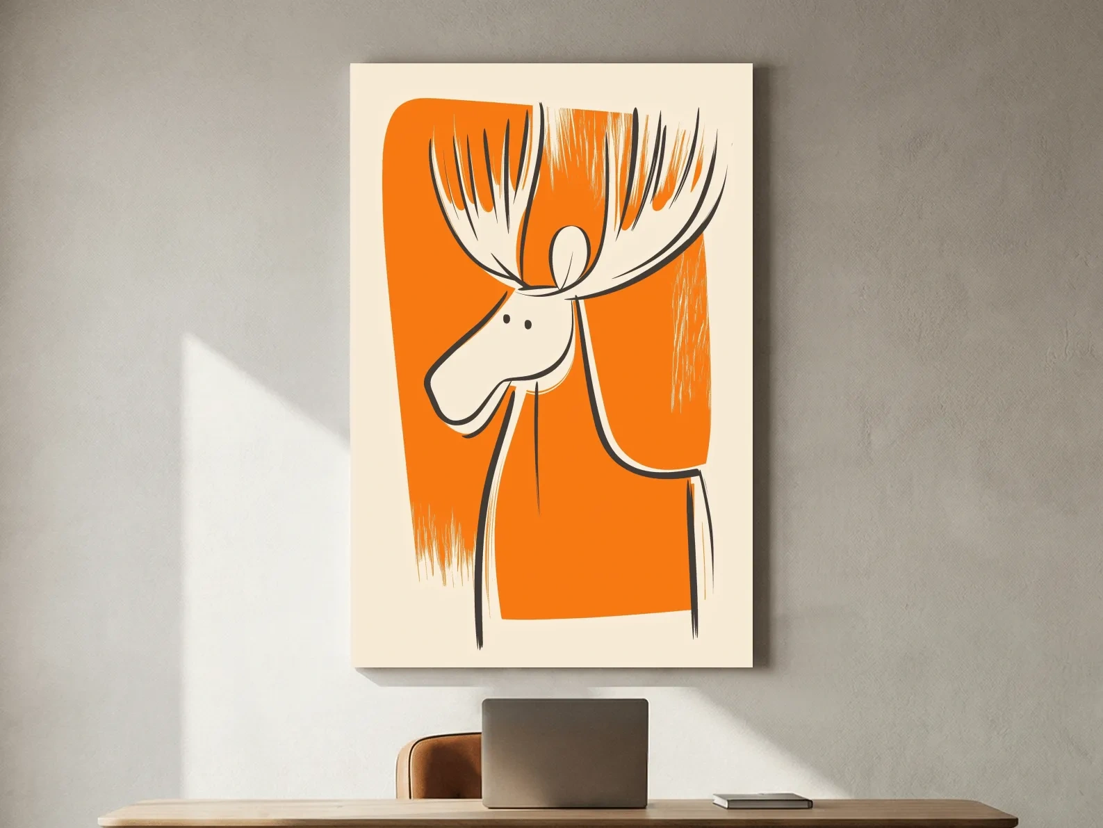 Minimalist Caricature Moose Illustration - Cartoon Wildlife Wall Art