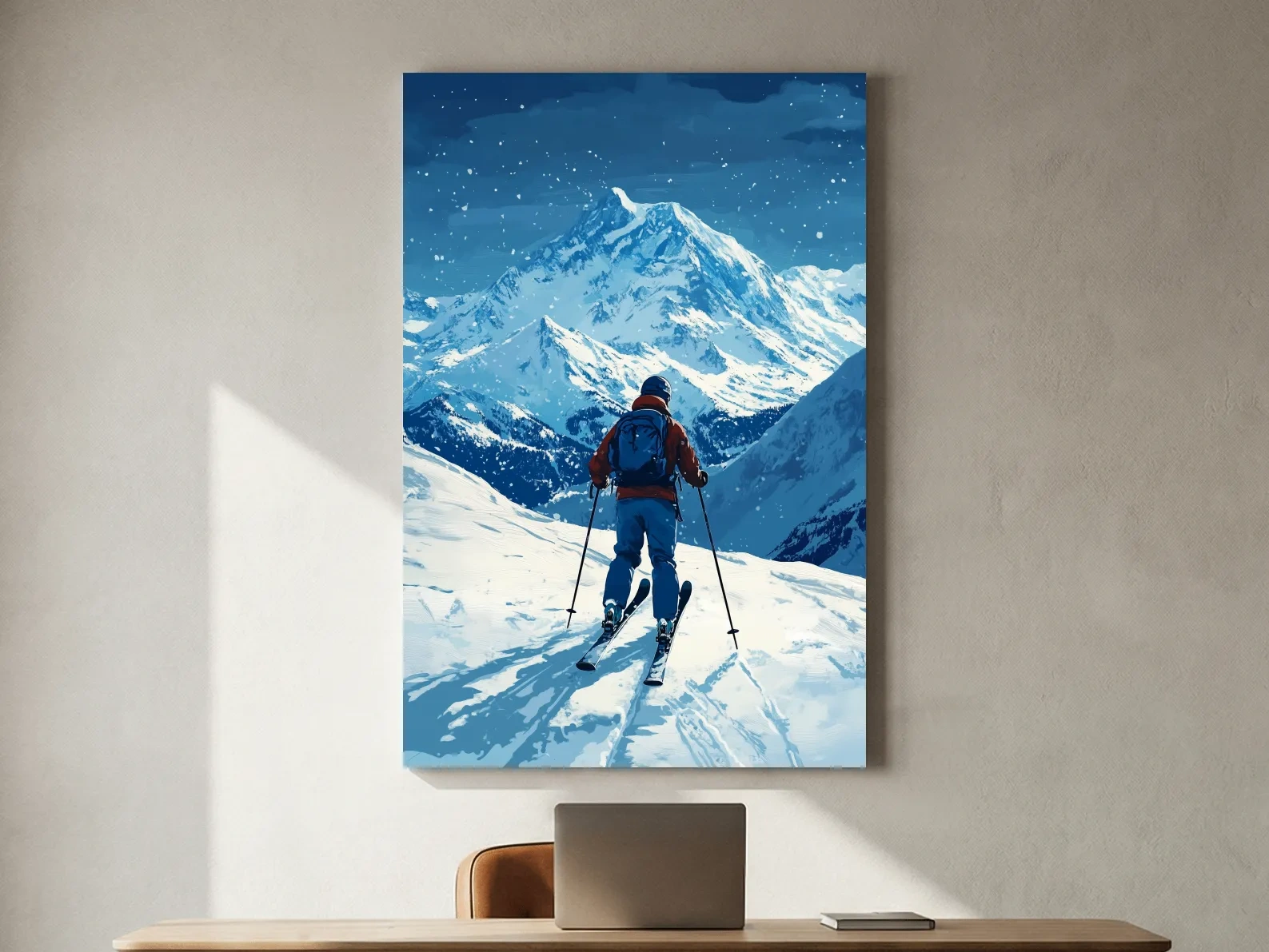 Alpine Skier In Snowy Mountain Peaks - Winter Adventure Landscape Wall Art