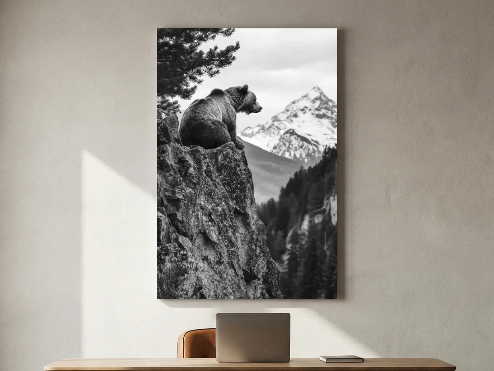 Black And White Grizzly Bear Photographic Artwork - Alpine Wildlife Wall Art