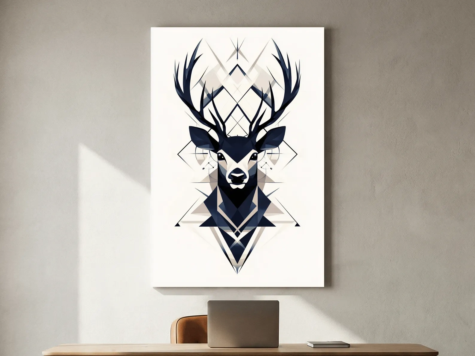 Geometric Stag Head Illustration - Tribal Style Wildlife Wall Art