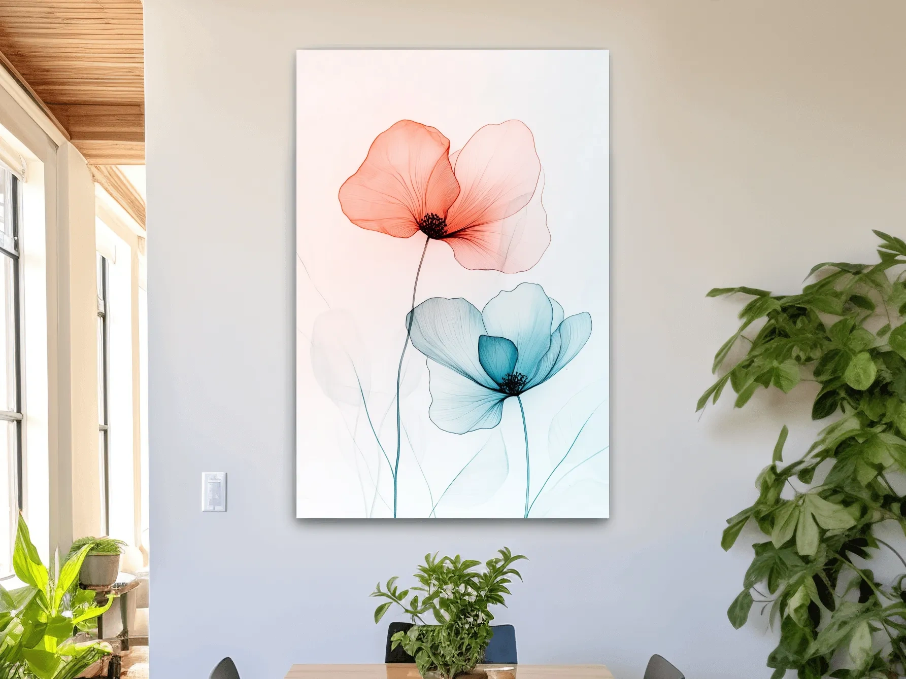 Abstract poppy art, soft watercolour print