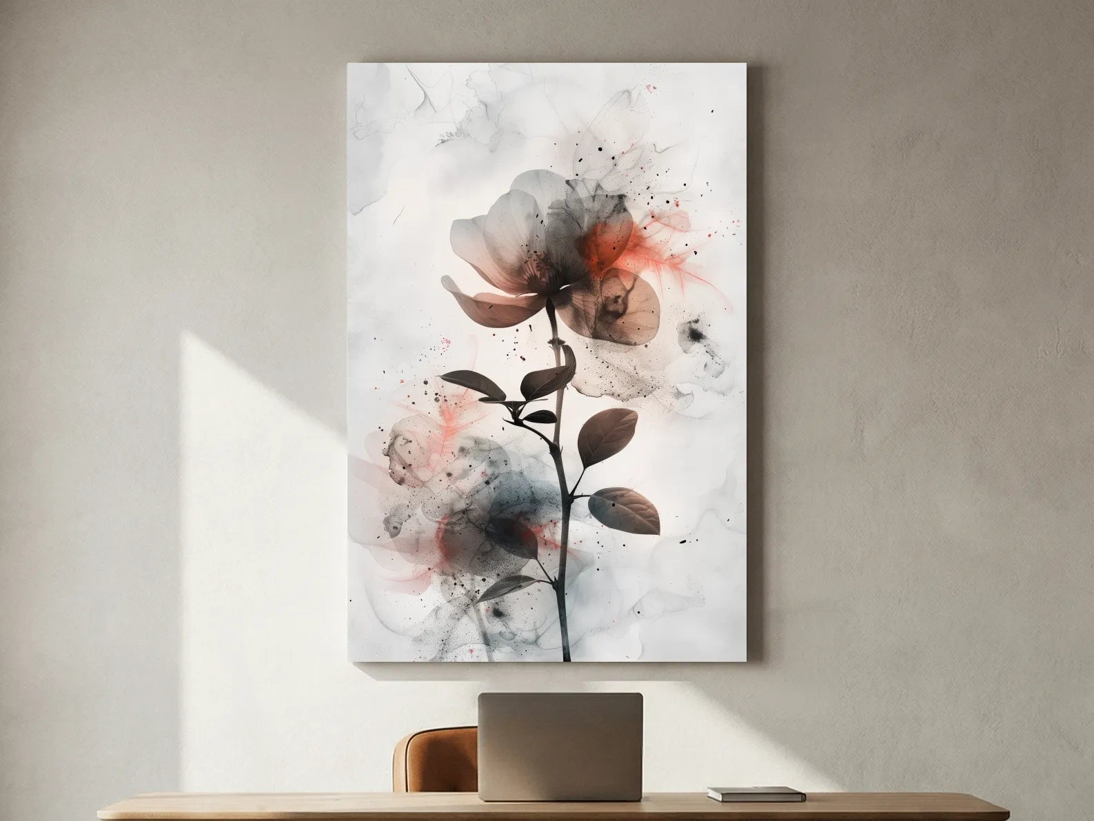 Moody Ink Wash Floral Blossom - Minimalist Floral Watercolor Wall Art