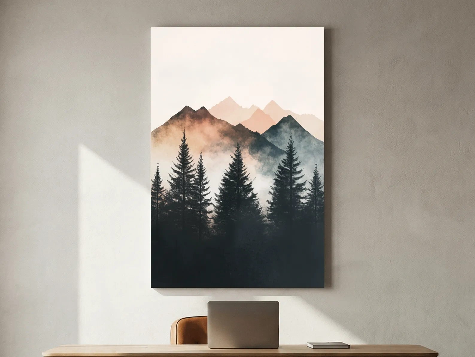 Misty Watercolor Mountain Pine Forest - Serene Nordic Wall Art