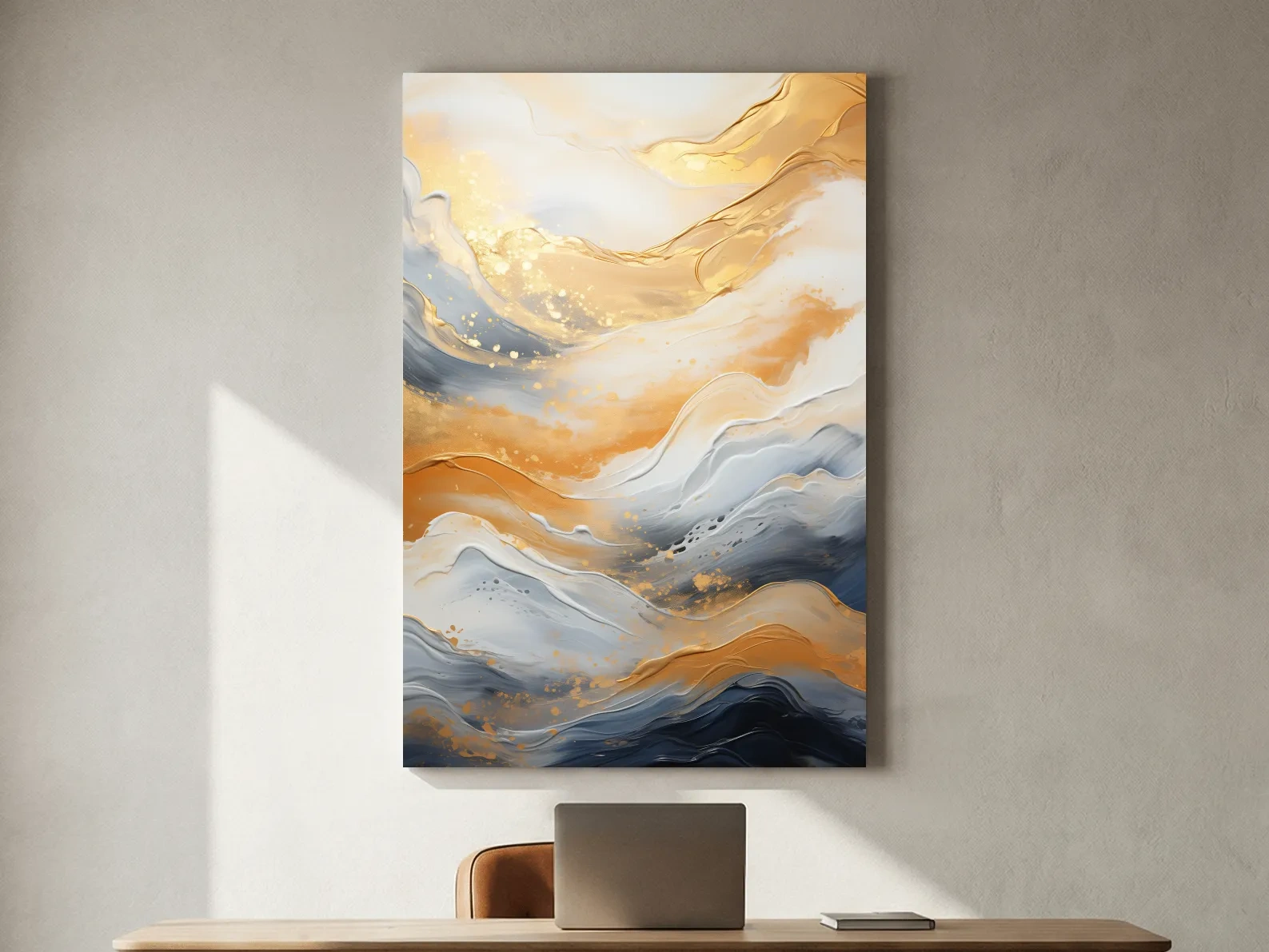 Gold White Marble Swirl Abstract - Modern Alcohol Ink Wall Art