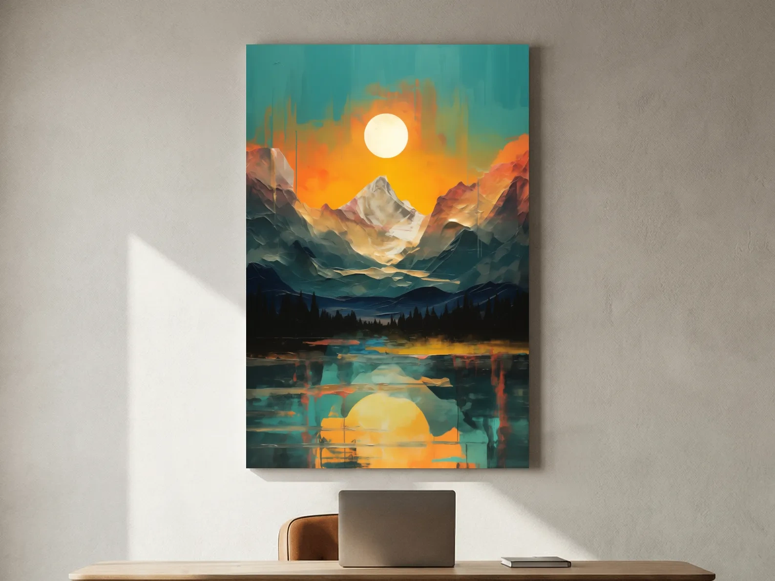 Vibrant Abstract Mountain Lake Sunset - Colorful Landscape Wall Art