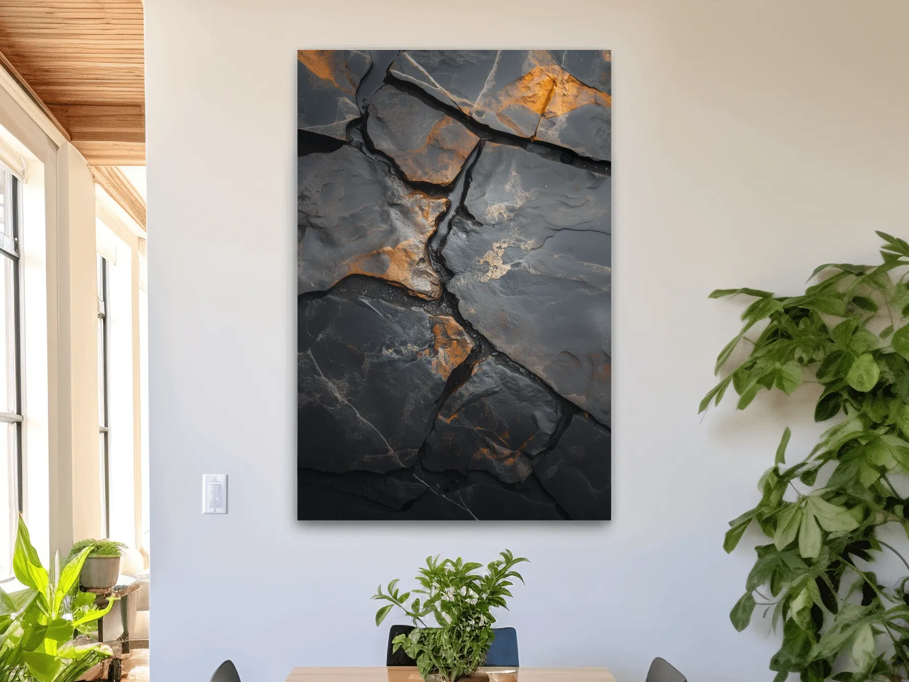Charcoal Slate Stone Texture Organic Artwork - Modern Abstract Geology Wall Art