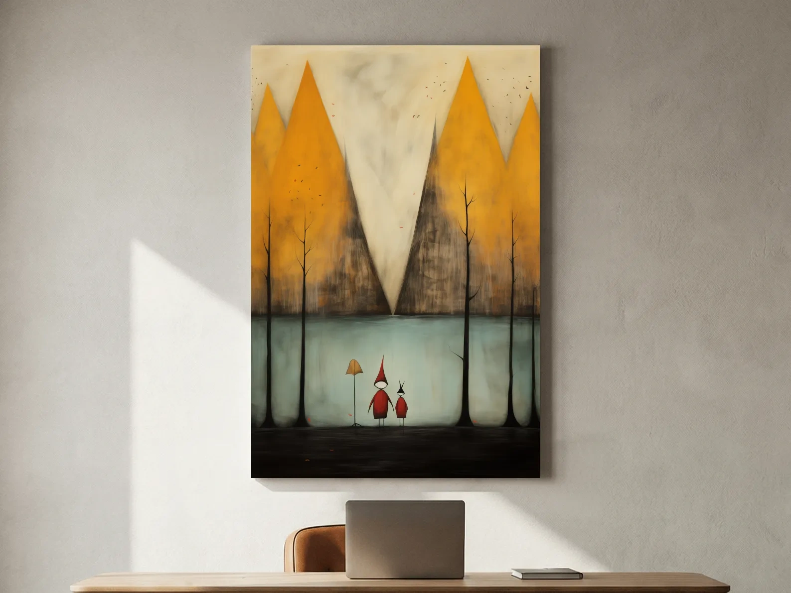 Whimsical Mountain Lake Scene Painting - Storybook Landscape Wall Art