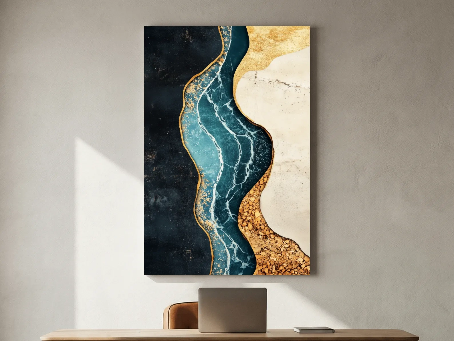 Luxurious Fluid Marble River Abstract - Gold Geode Resin Style Wall Art