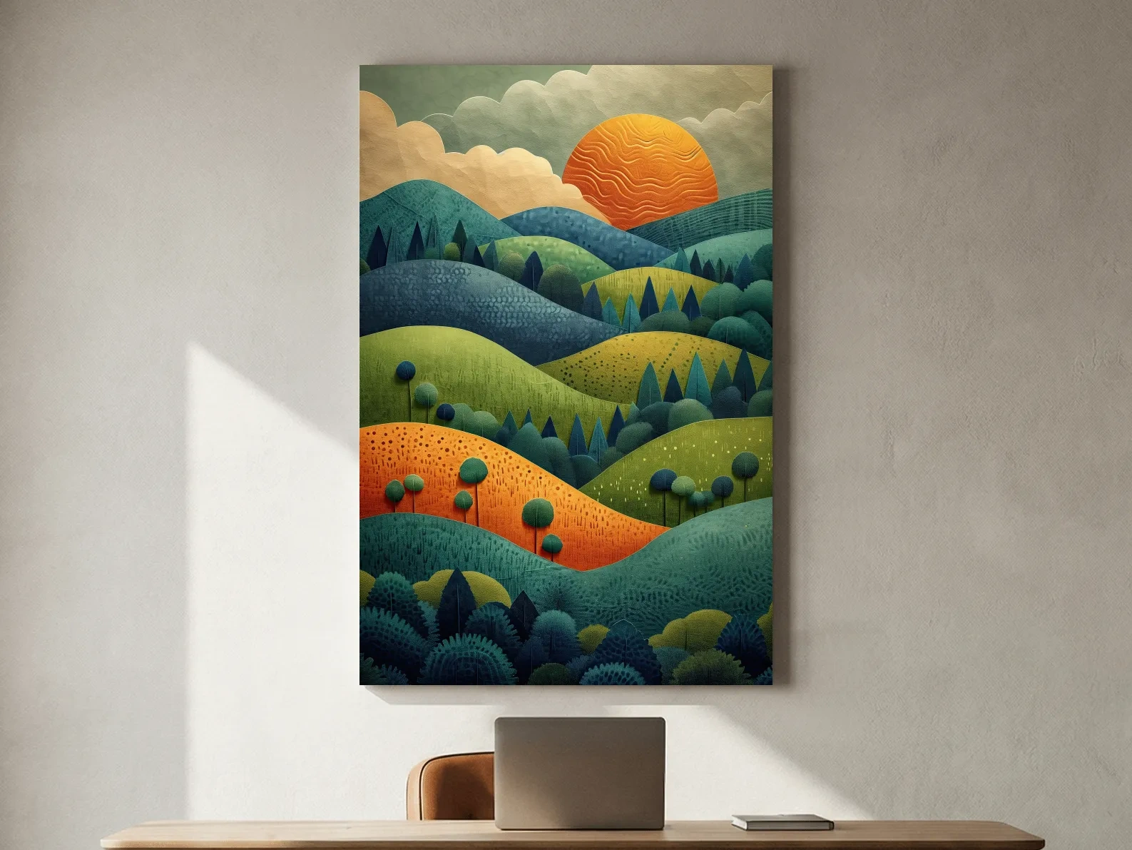Layered Mountain Sunset Landscape - Mid Century Modern Forest Wall Art