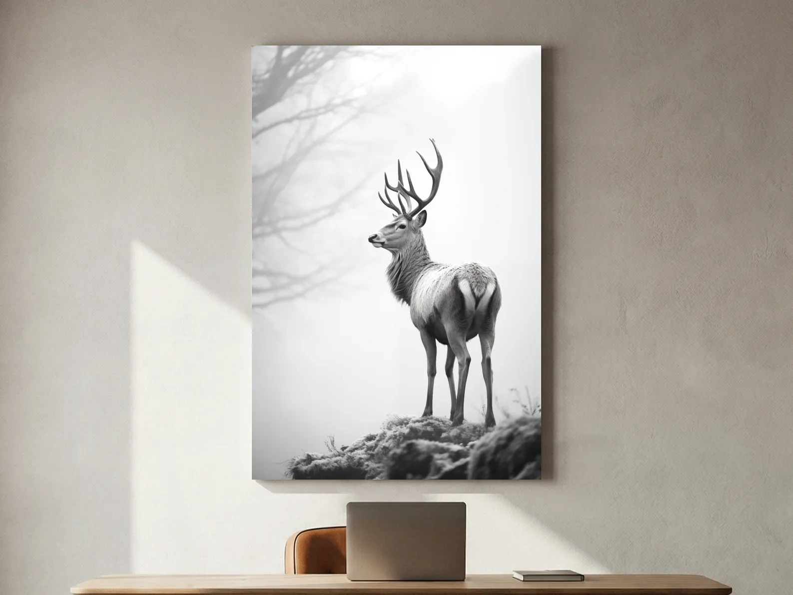 Black And White Stag Portrait - Minimalist Wildlife Photography Wall Art