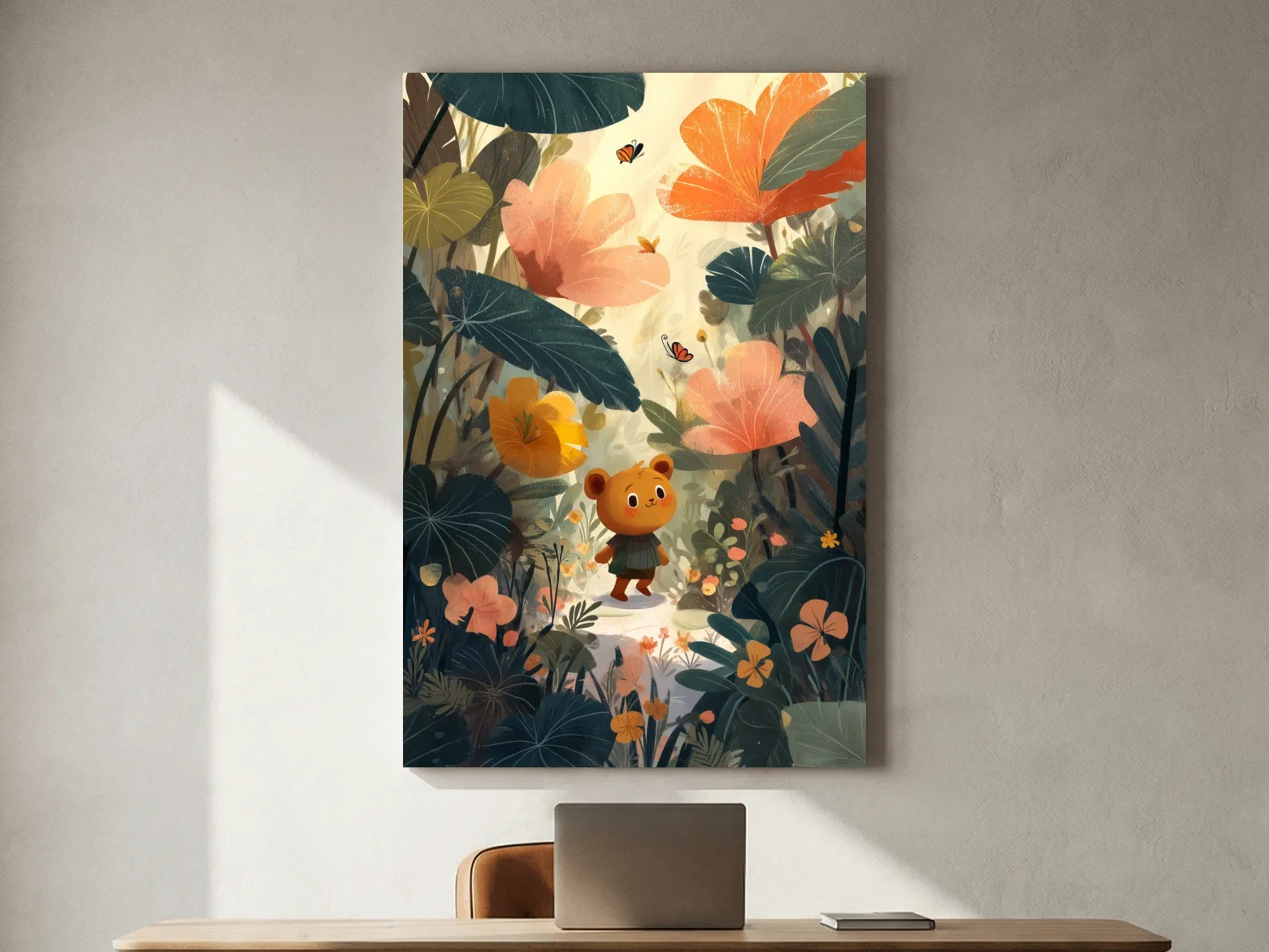 Whimsical Teddy Bear In Enchanted Garden - Cute Childrens Nursery Wall Art