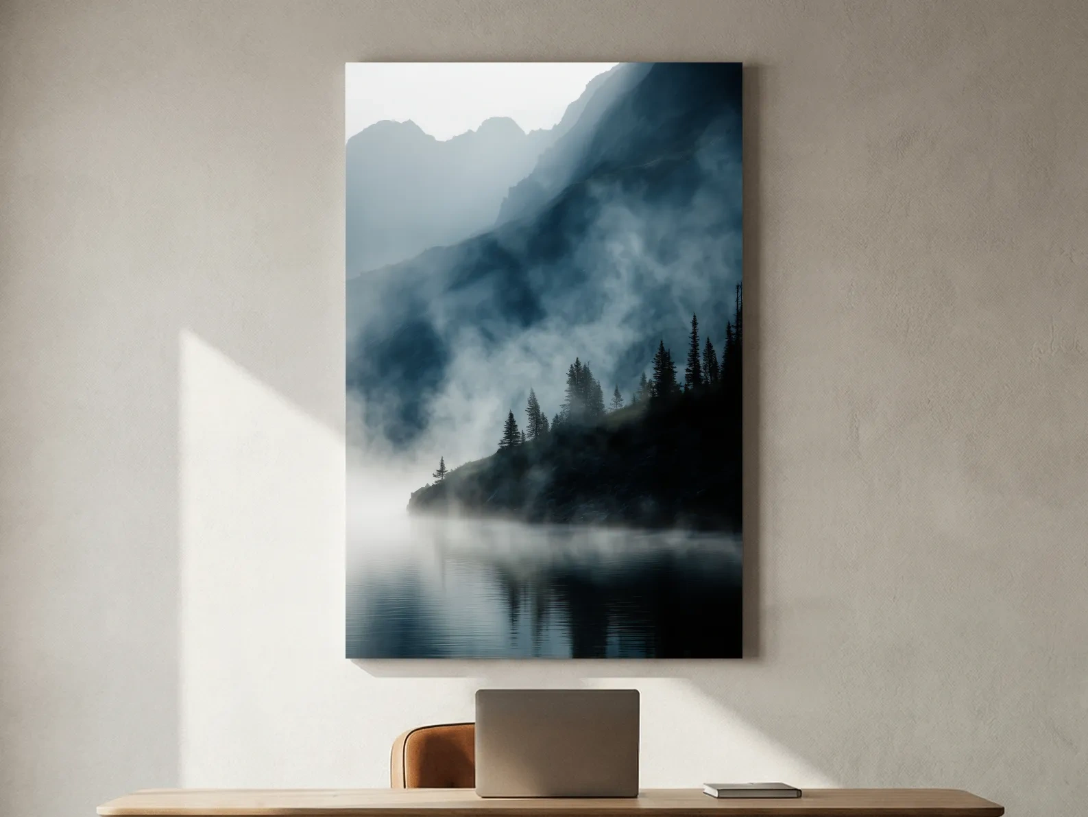 Misty Alpine Lake Landscape Photography - Foggy Pine Forest Nature Wall Art