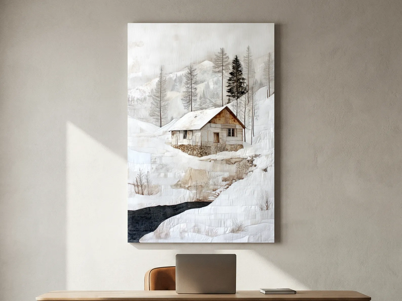 Snowy Mountain Cabin Painting - Winter Landscape Wall Art