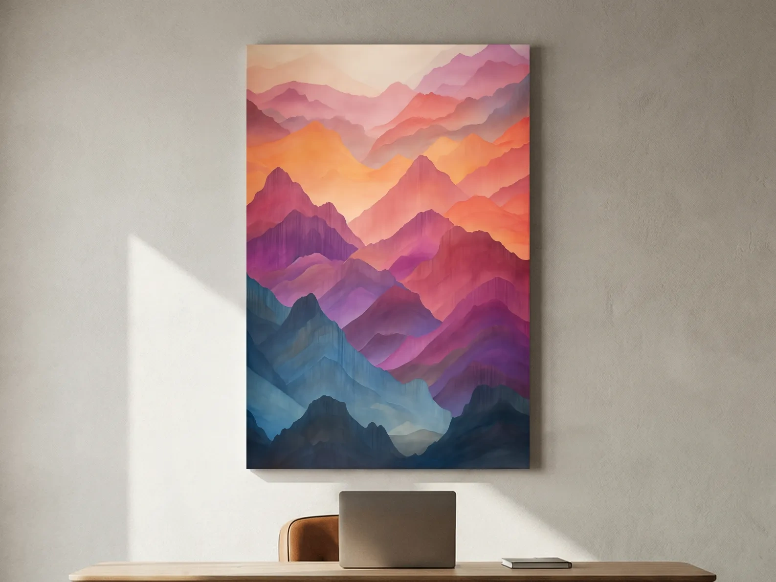 Vibrant Watercolor Layered Mountains - Abstract Sunset Landscape Wall Art