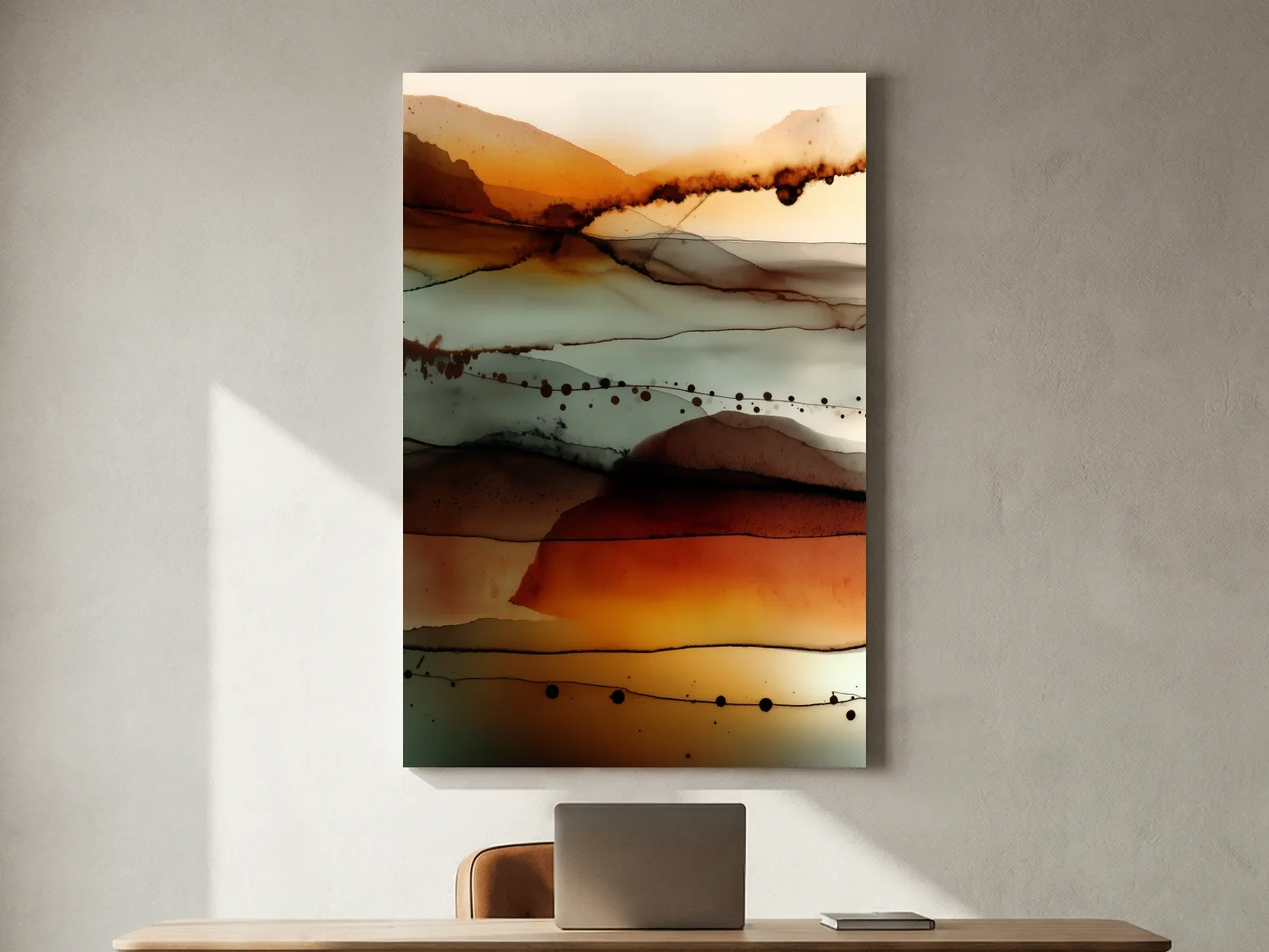 Moody Abstract Mountain Horizon Watercolor - Modern Landscape Wall Art