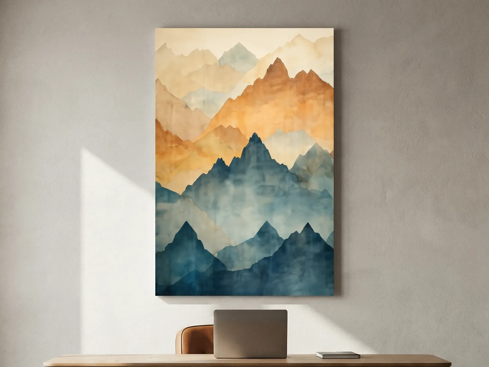 Foggy Layered Mountain Watercolor Landscape - Abstract Wall Art