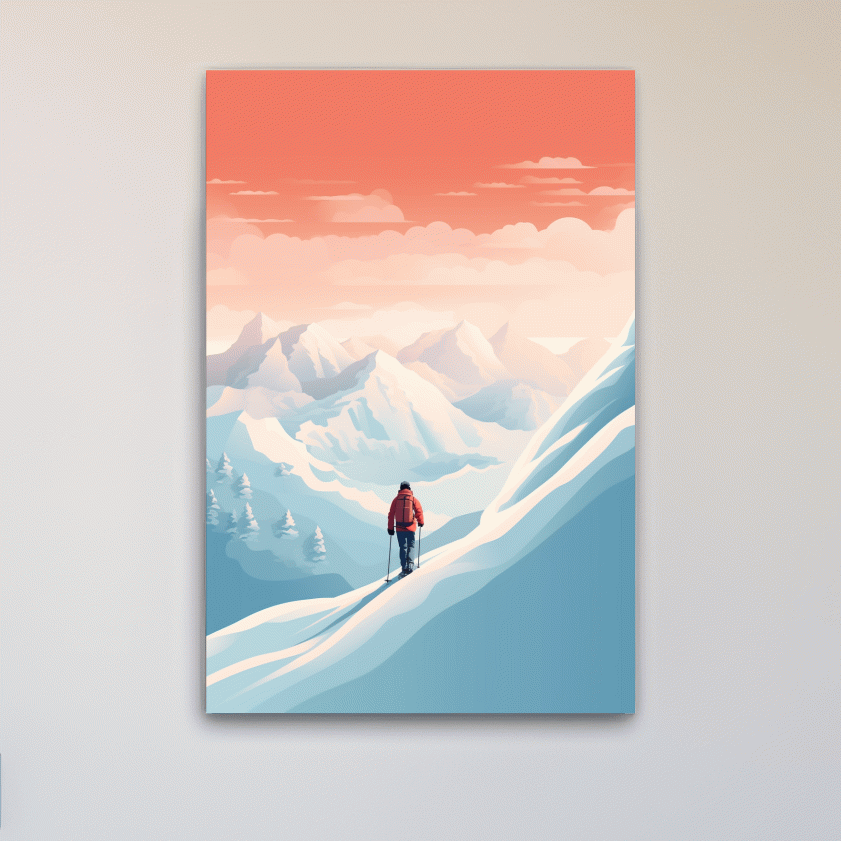 Backcountry Skier In Alpine Sunset - Minimalist Winter Mountains Wall Art