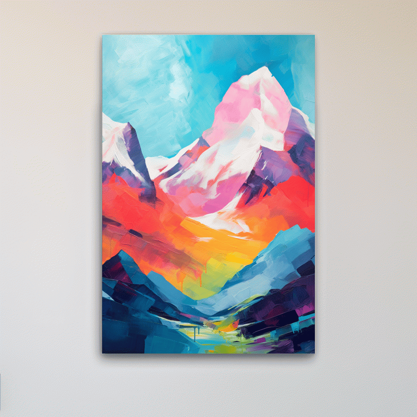 Colourful abstract mountain painting